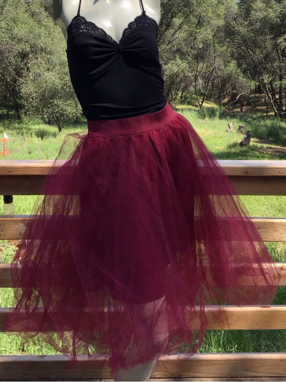 Gorgeous Burgundy Layered Tulle A-Line Skirt